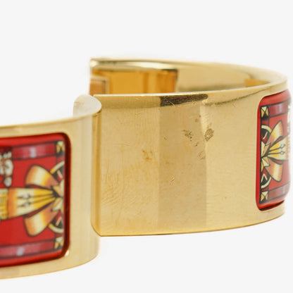 Hermès Loquet L01.201 Quarz-Armreifuhr mit roter Equestrian-Emaille und Vergoldung