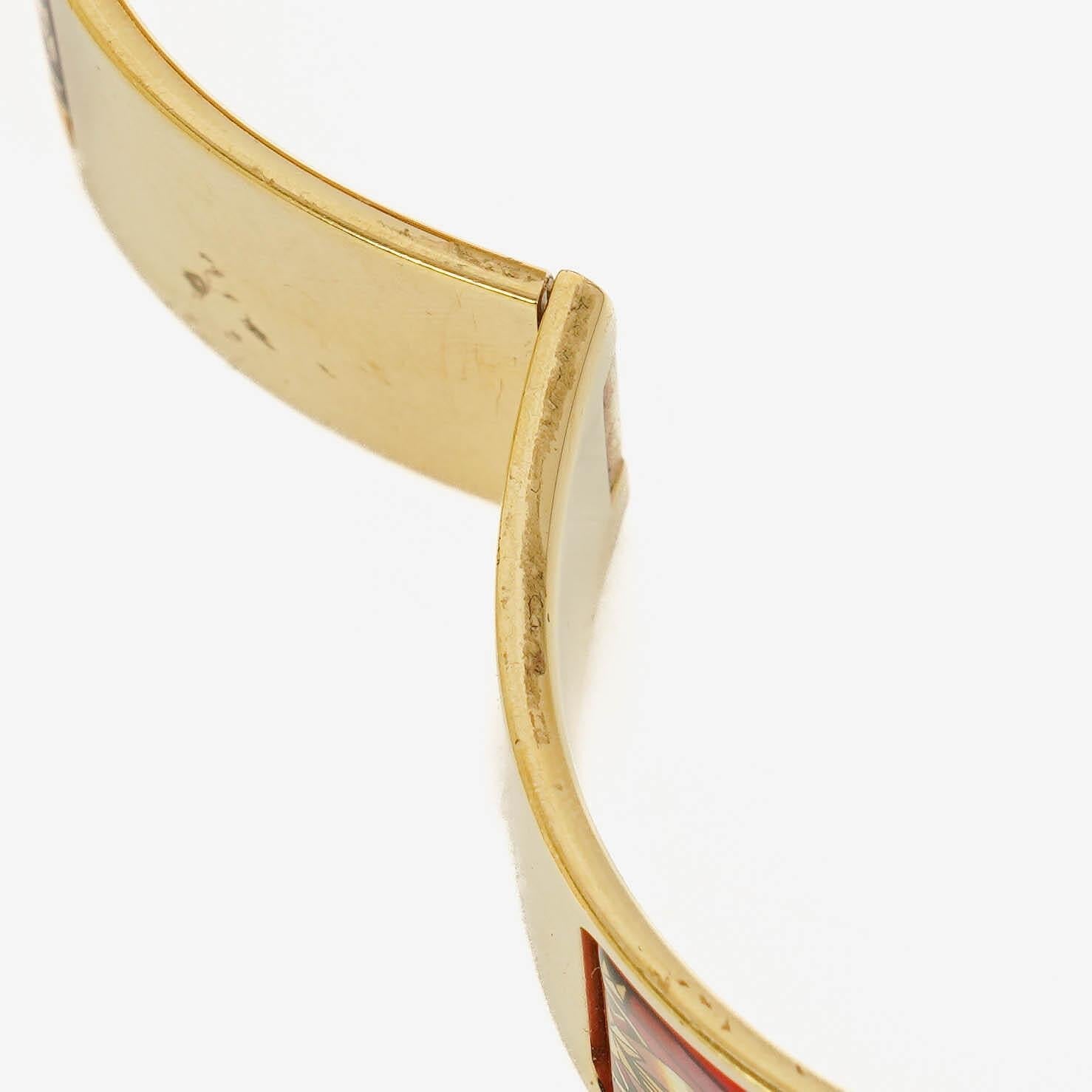 Hermès Loquet L01.201 Quarz-Armreifuhr mit roter Equestrian-Emaille und Vergoldung