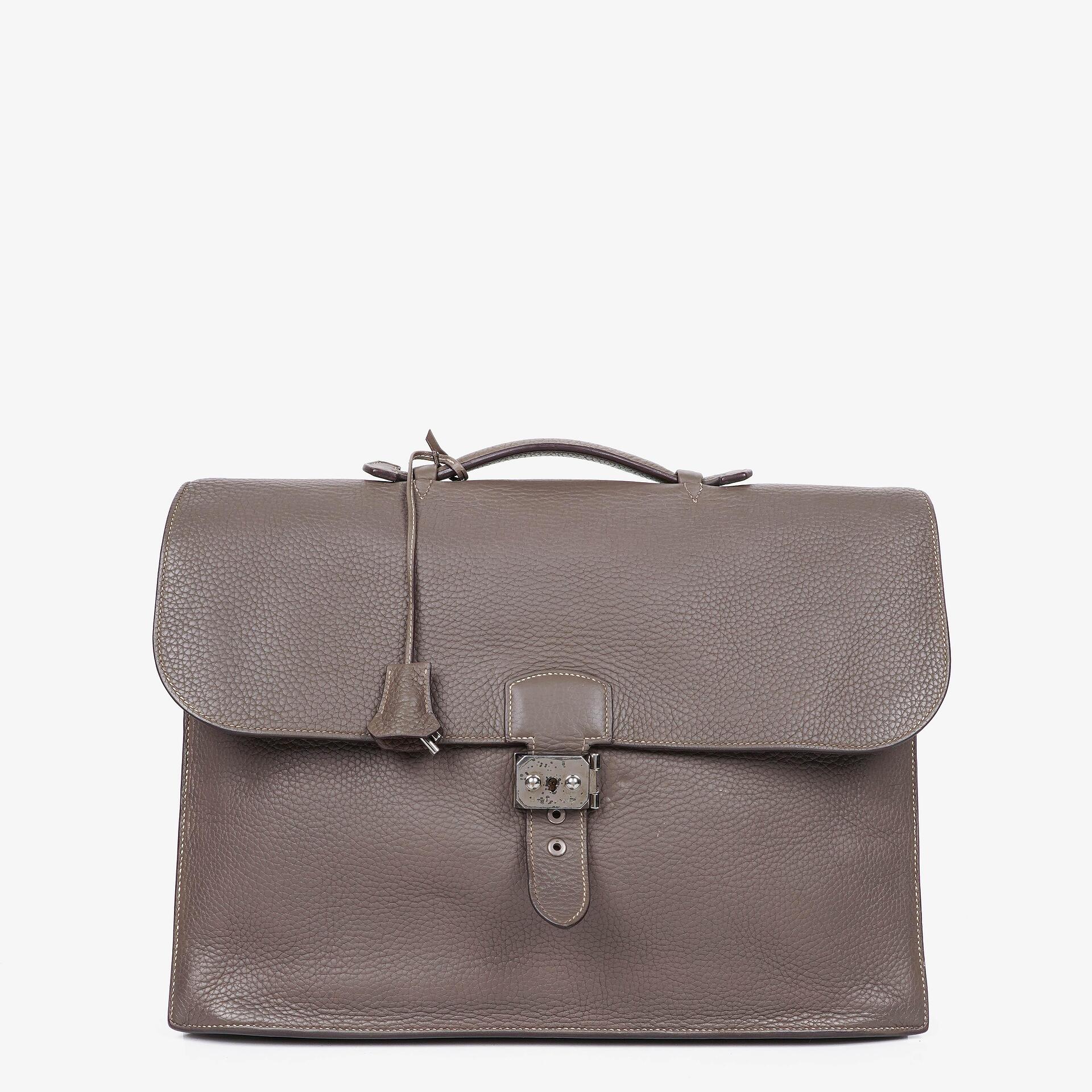 Hermès Sac à Dépêches 38 cm Aktentasche aus Clemence-Leder in Gris Tourterelle mit palladiumbeschichteter Hardware