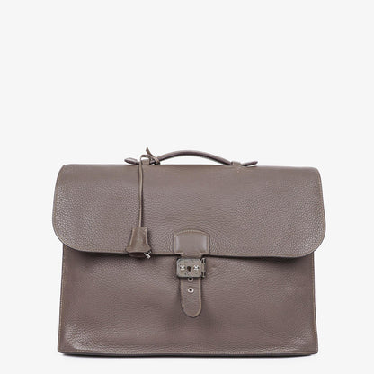 Hermès Sac à Dépêches 38 cm Aktentasche aus Clemence-Leder in Gris Tourterelle mit palladiumbeschichteter Hardware