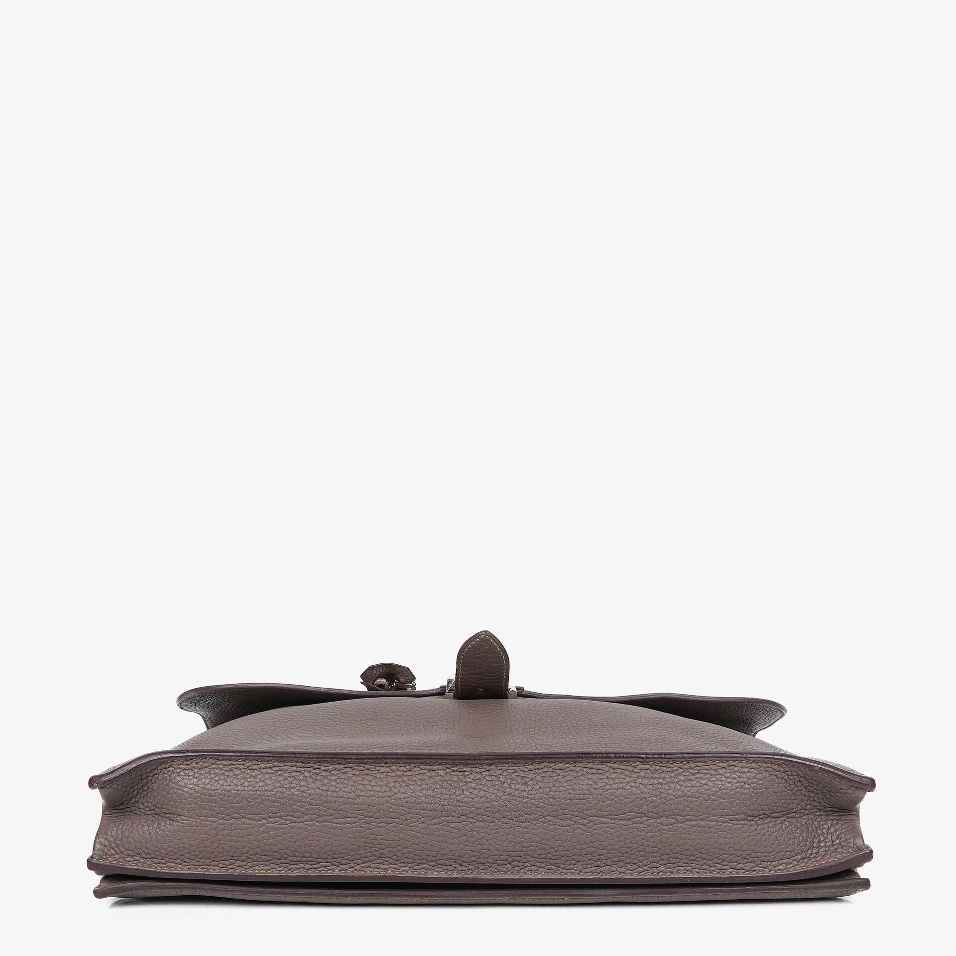 Hermès Sac à Dépêches 38 cm Aktentasche aus Clemence-Leder in Gris Tourterelle mit palladiumbeschichteter Hardware