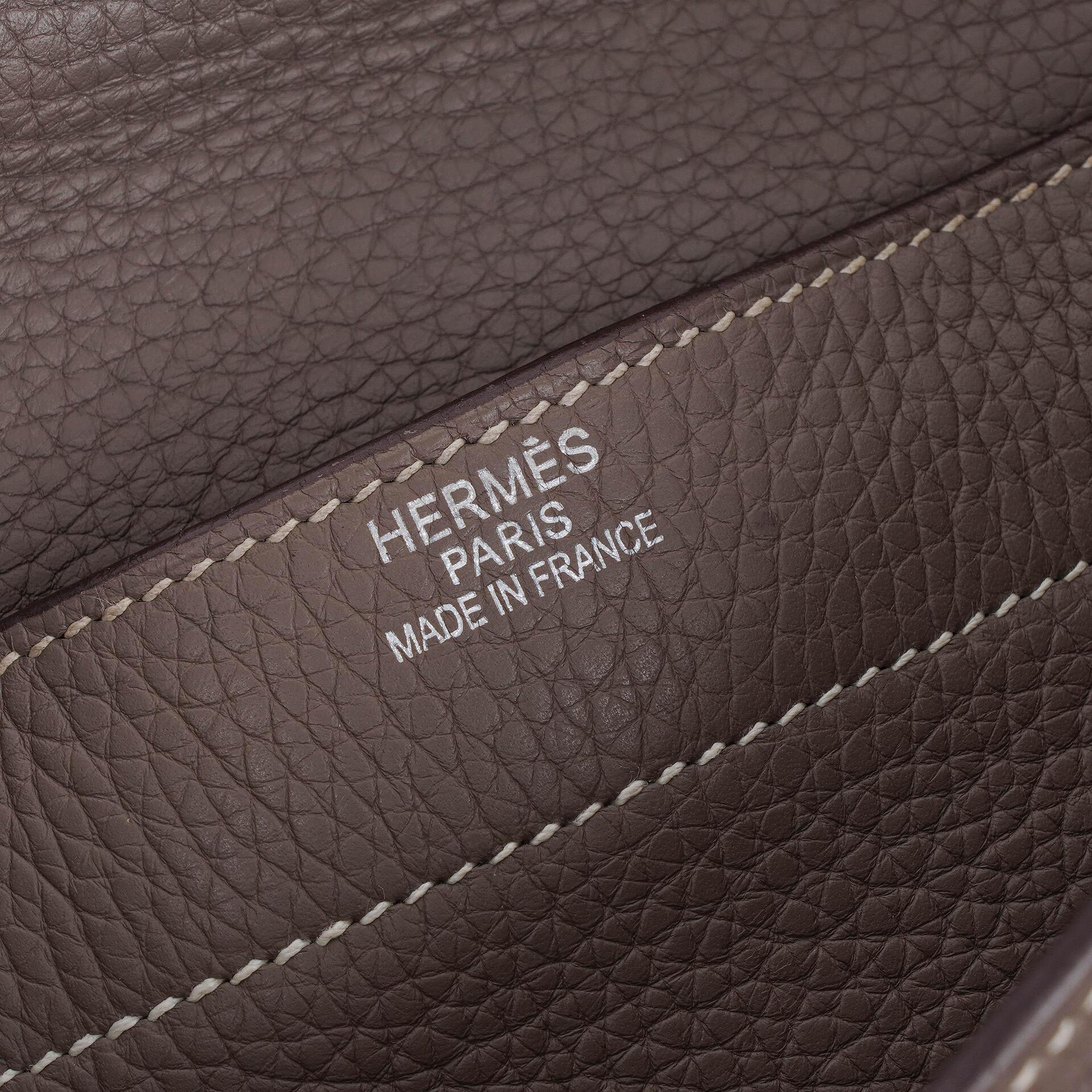 Hermès Sac à Dépêches 38 cm Aktentasche aus Clemence-Leder in Gris Tourterelle mit palladiumbeschichteter Hardware