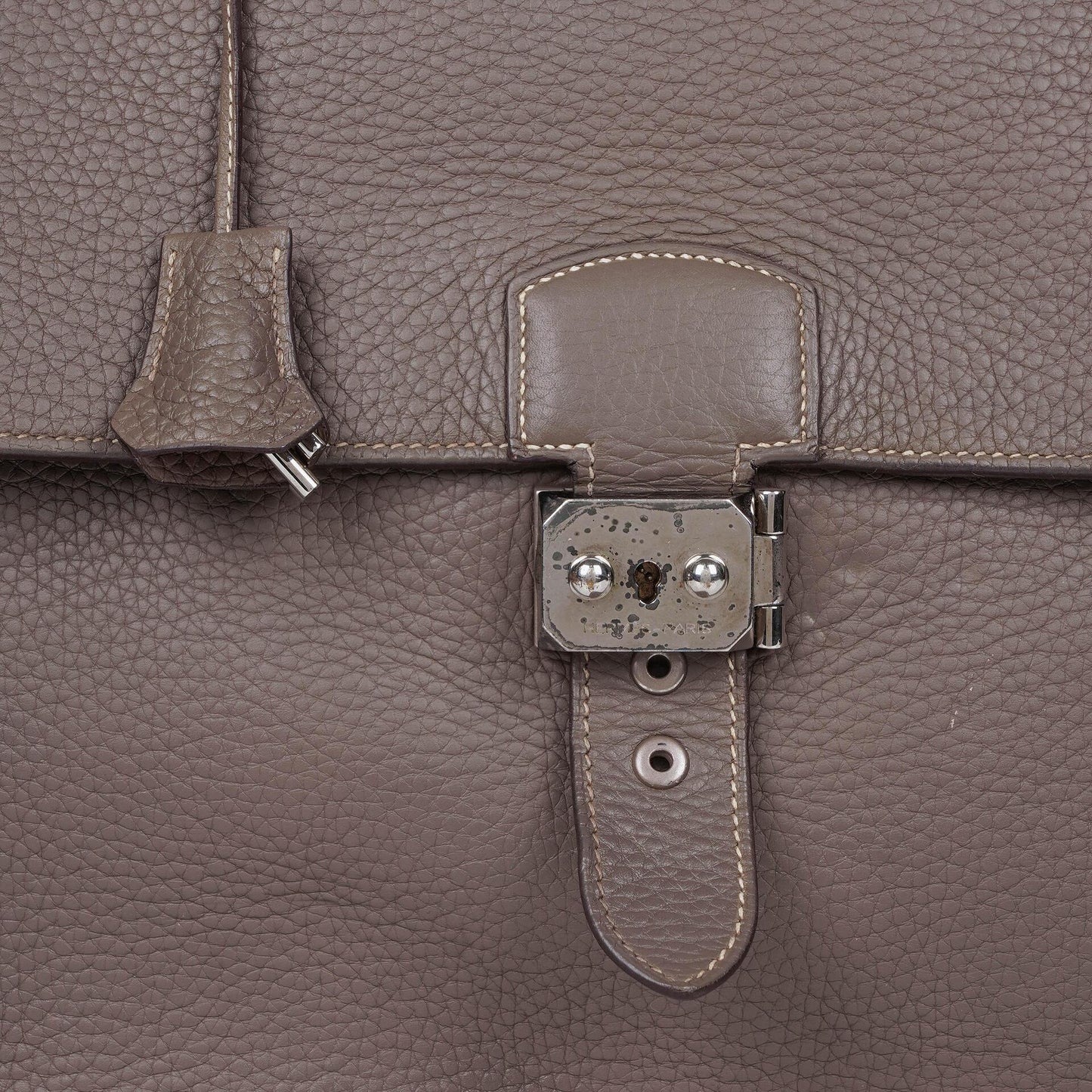 Hermès Sac à Dépêches 38 cm Aktentasche aus Clemence-Leder in Gris Tourterelle mit palladiumbeschichteter Hardware