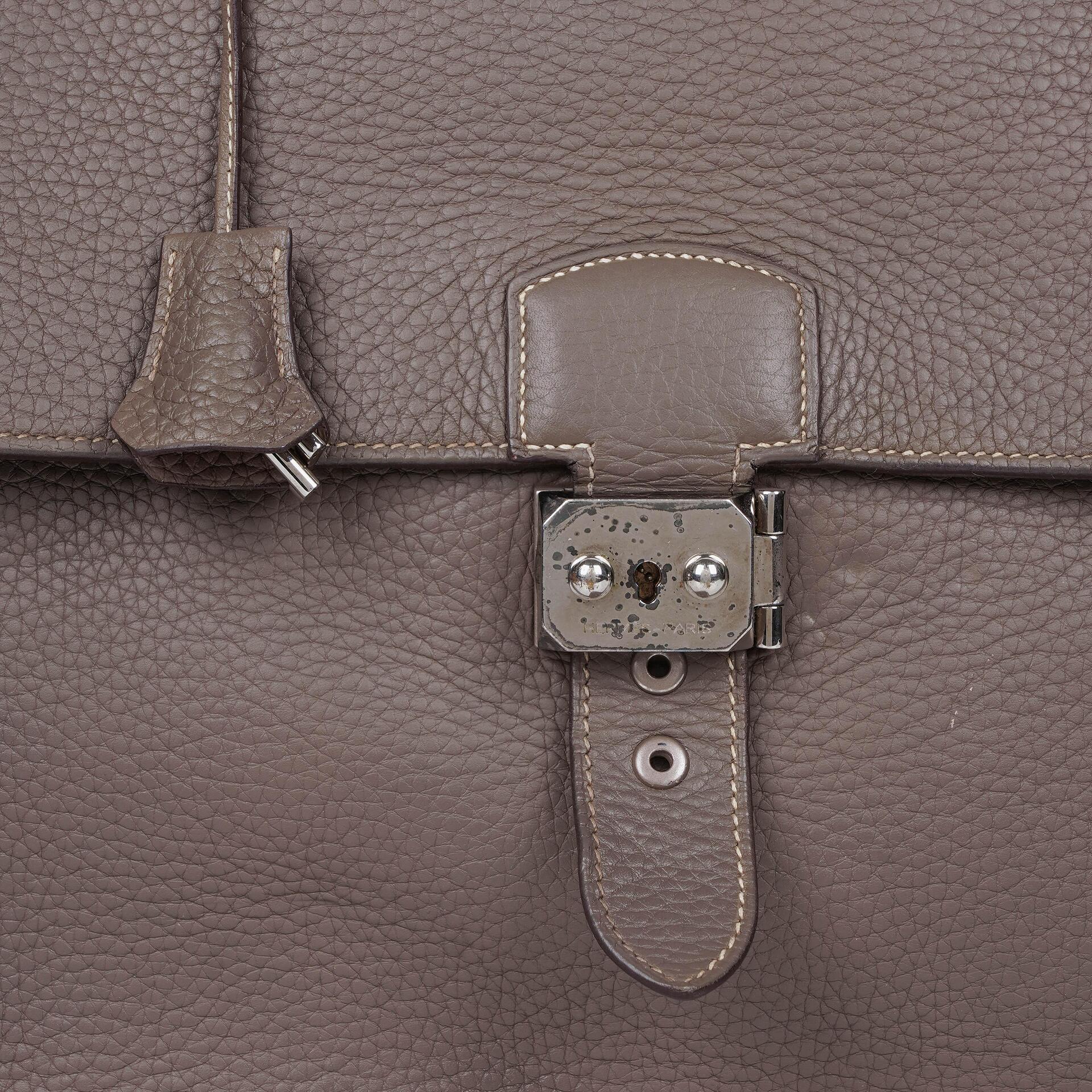 Hermès Sac à Dépêches 38 cm Aktentasche aus Clemence-Leder in Gris Tourterelle mit palladiumbeschichteter Hardware