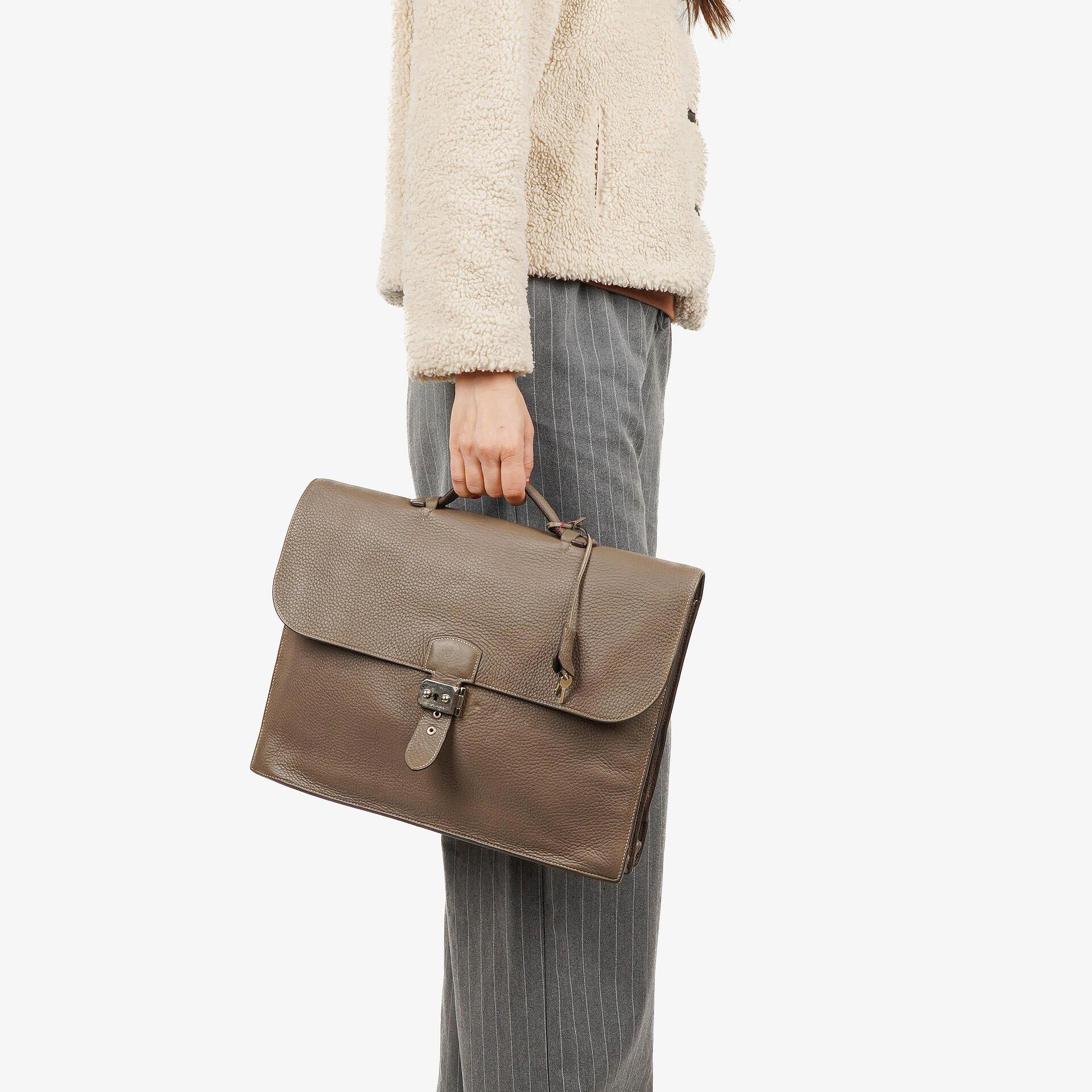 Hermès Sac à Dépêches 38 cm Aktentasche aus Clemence-Leder in Gris Tourterelle mit palladiumbeschichteter Hardware