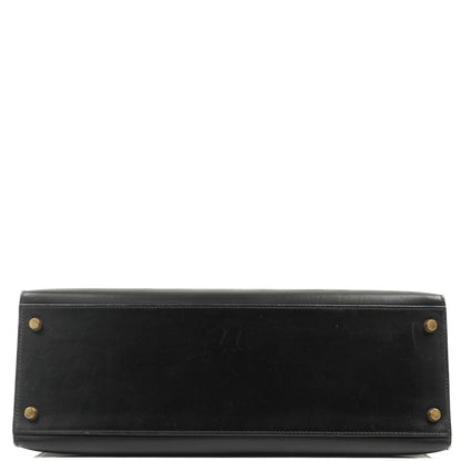 Hermès Vintage Kelly 35 Sellier Schwarzes Boxkalb Gold Hardware