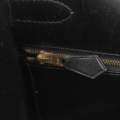 Hermès Vintage Kelly 35 Sellier Schwarzes Boxkalb Gold Hardware