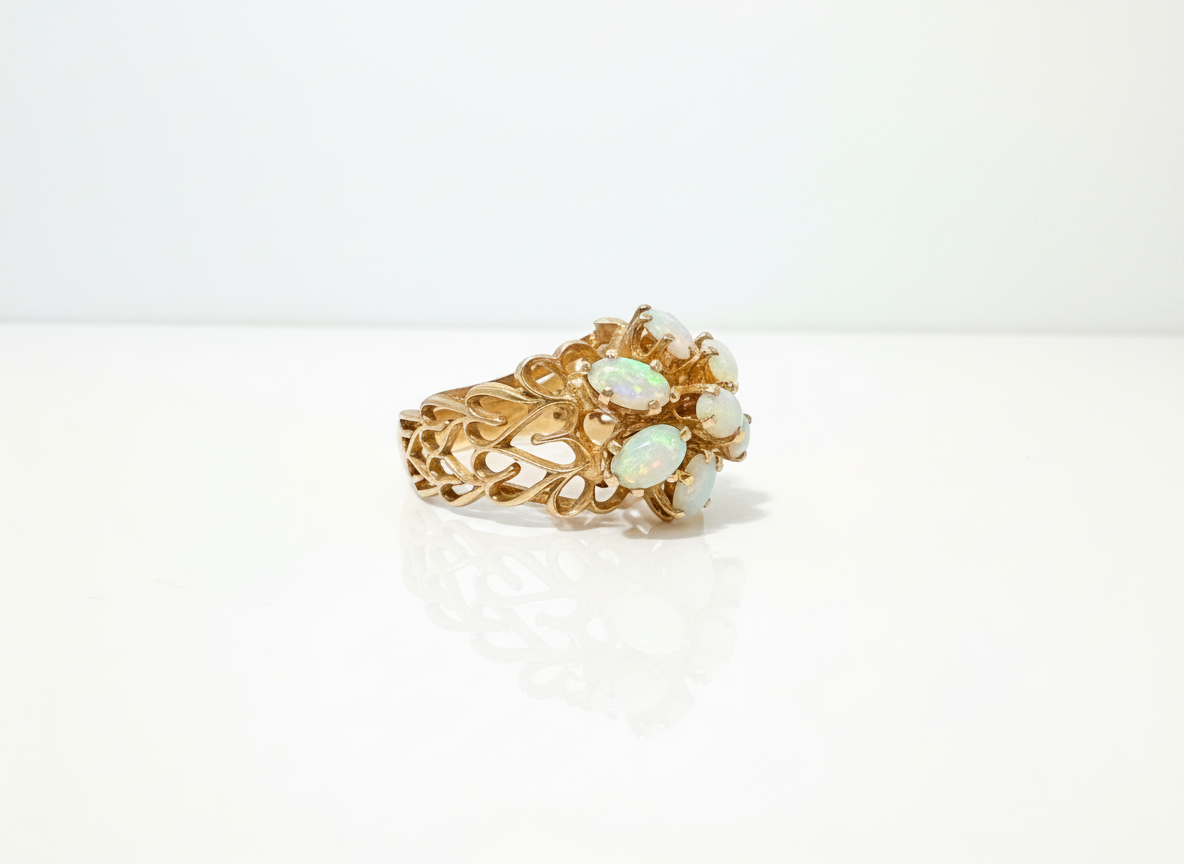 585er Gelbgold Ring mit Opalen – Vintage Schmuck – Größe 52