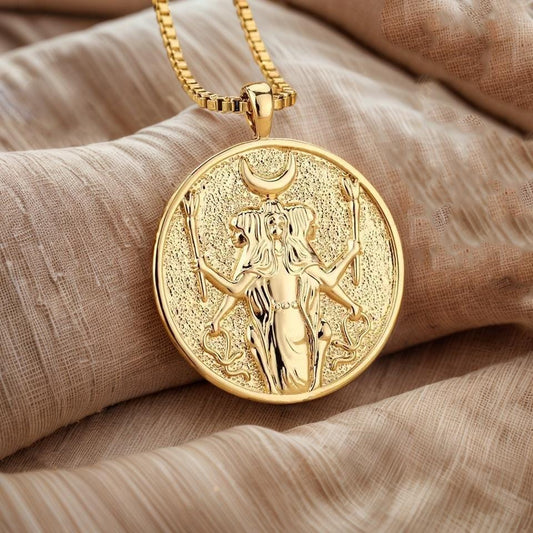 Artemis-Halskette, Göttin Götting Diana die Jägerin, Mondgöttin Dreifaltige Göttin, Griechische Mythologie, Geschenk für sie, Goldener Anhänge