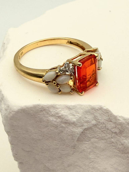 Exquisiter Vintage Feueropal Ring 585 Gold mit Brillanten & Opalen – Vivid Orange