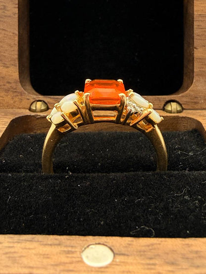 Exquisiter Vintage Feueropal Ring 585 Gold mit Brillanten & Opalen – Vivid Orange