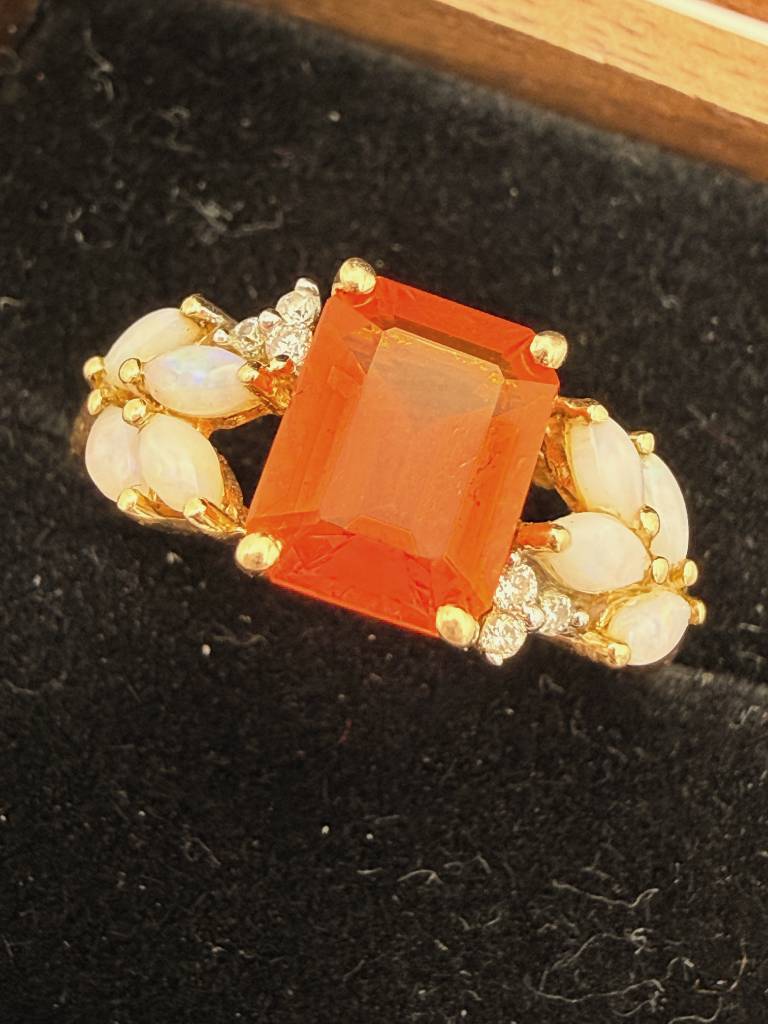 Exquisiter Vintage Feueropal Ring 585 Gold mit Brillanten & Opalen – Vivid Orange