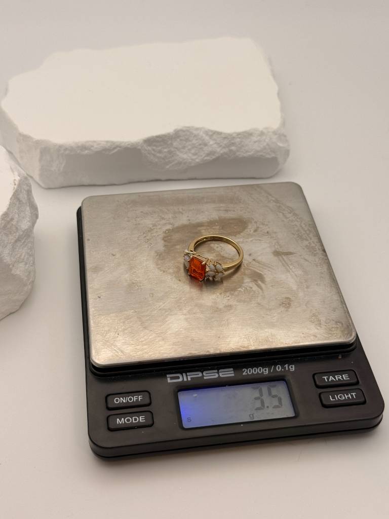 Exquisiter Vintage Feueropal Ring 585 Gold mit Brillanten & Opalen – Vivid Orange