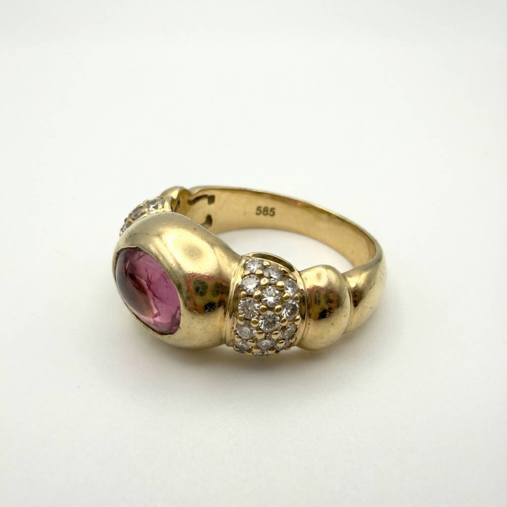 Luxuriöser Vintage Statement-Ring 585 Gold: Himbeer-Rubellit & Brillanten