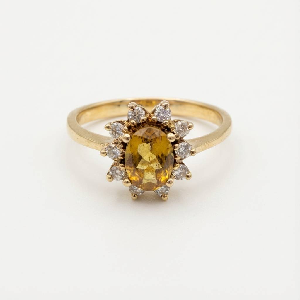 Strahlender Vintage Entourage Ring – 585 Gold mit Citrin & Diamanten