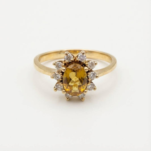 Strahlender Vintage Entourage Ring – 585 Gold mit Citrin & Diamanten