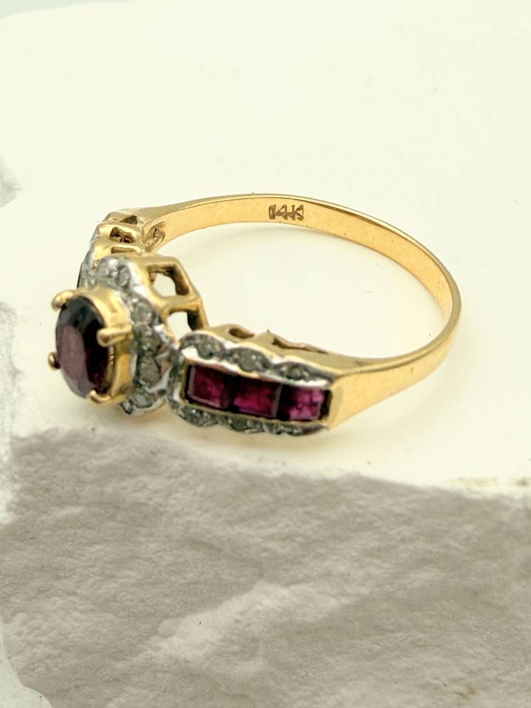 Exquisiter Vintage Rubin-Diamant Ring 585 Gold – Zeitlose Mid-Century Eleganz