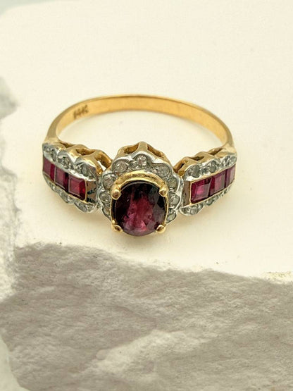 Exquisiter Vintage Rubin-Diamant Ring 585 Gold – Zeitlose Mid-Century Eleganz