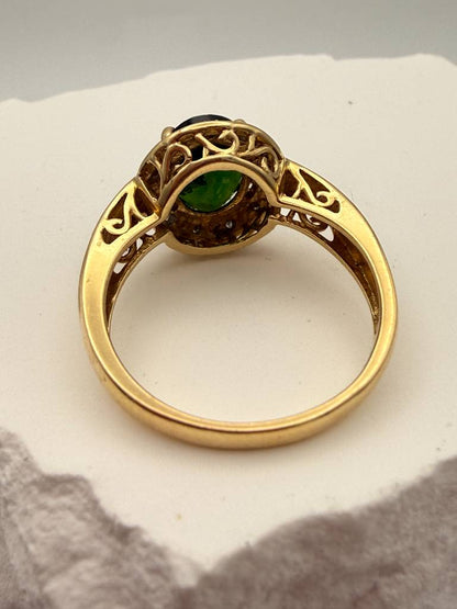 Eleganter 585 Goldring: Intensiver Turmalin & Brillanten in Vintage-Design