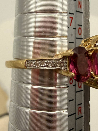 Vintage Traum: 585 Goldring mit Turmalin & Diamanten – Himbeerrosa Glanz