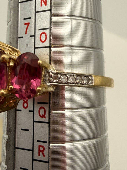 Vintage Traum: 585 Goldring mit Turmalin & Diamanten – Himbeerrosa Glanz