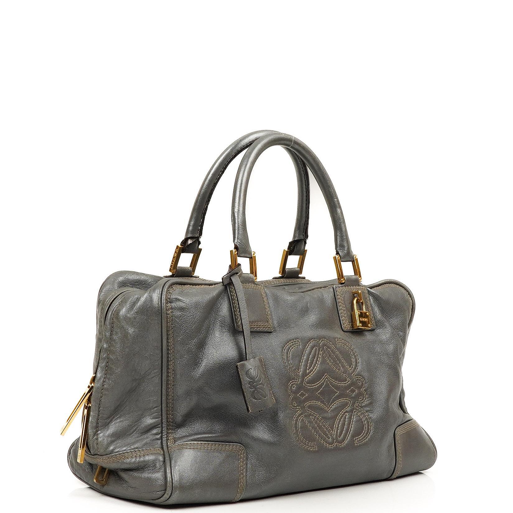 Loewe Amazona 35 Anagram Grau Metallic Kalbsleder Handtasche