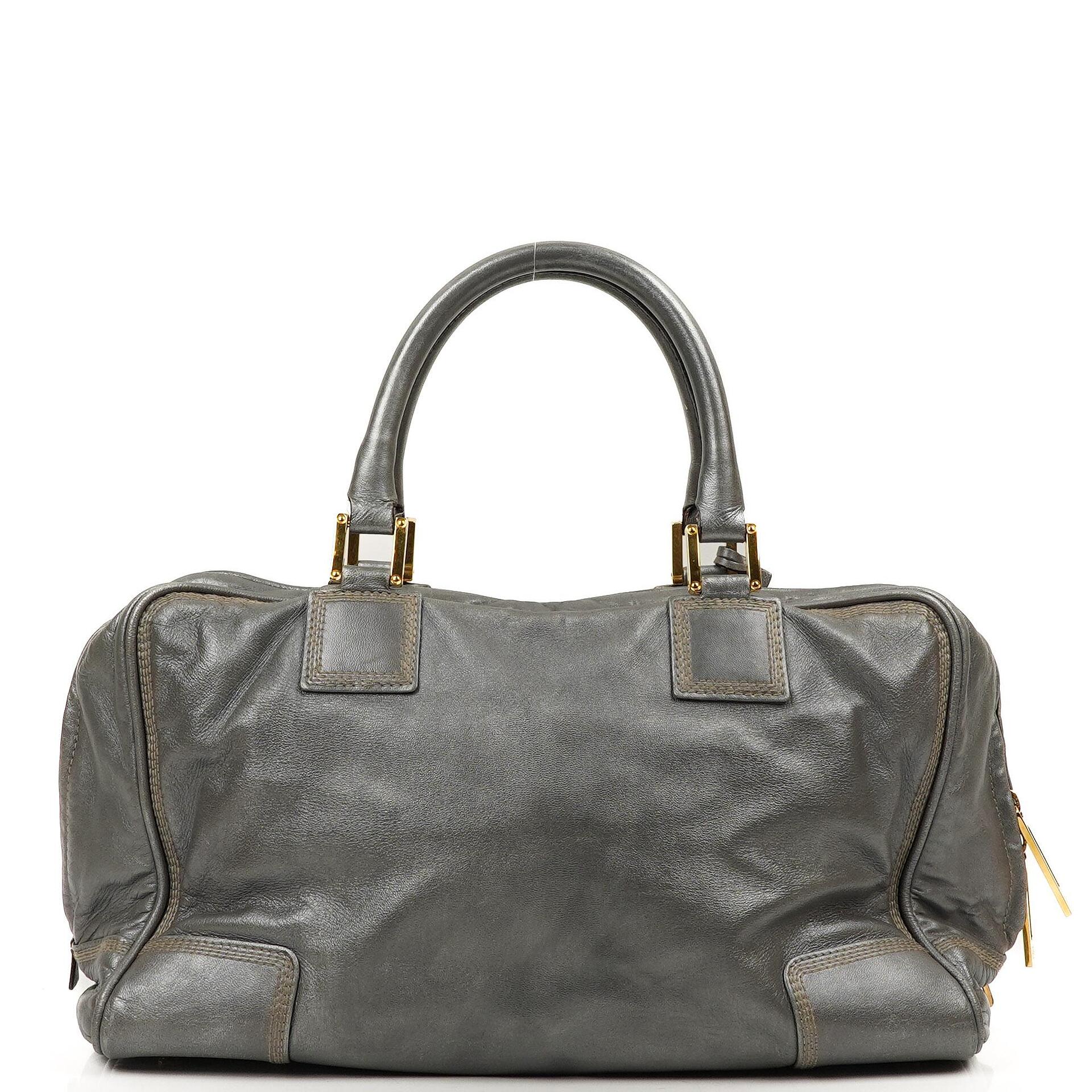 Loewe Amazona 35 Anagram Grau Metallic Kalbsleder Handtasche