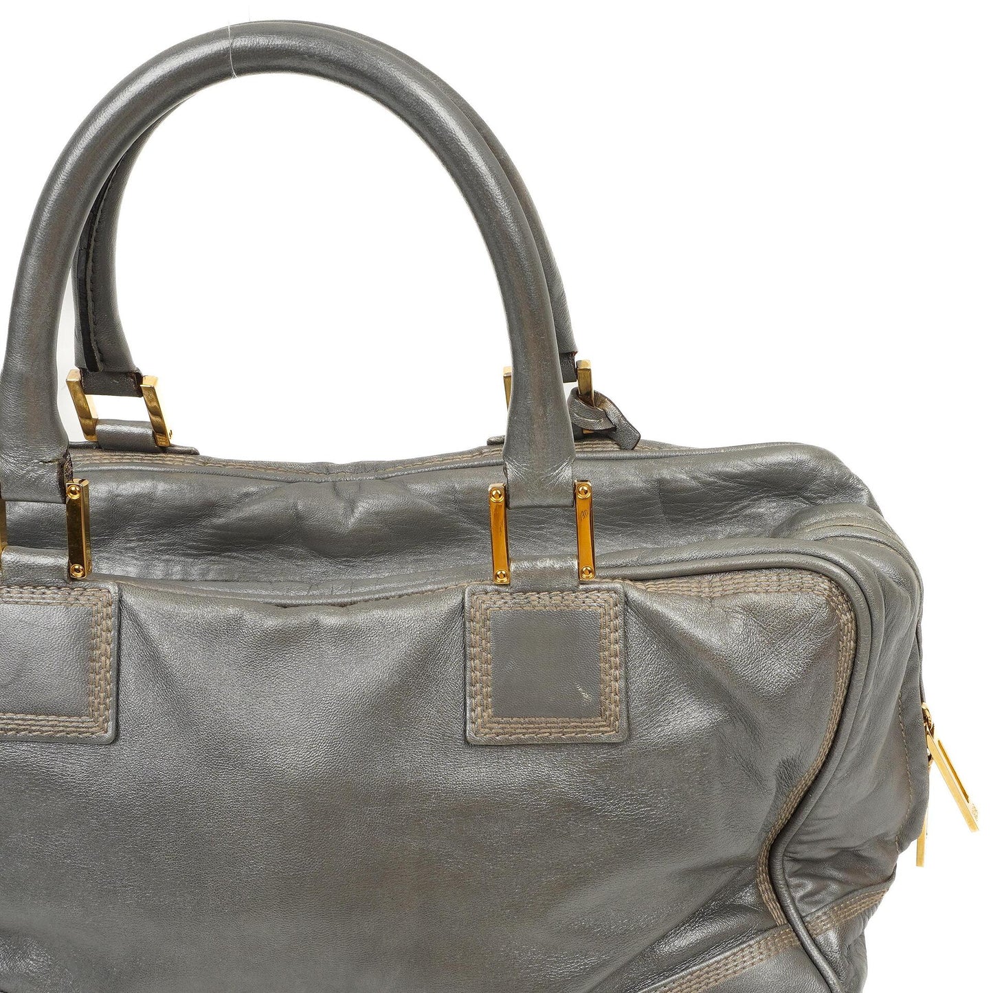 Loewe Amazona 35 Anagram Grau Metallic Kalbsleder Handtasche