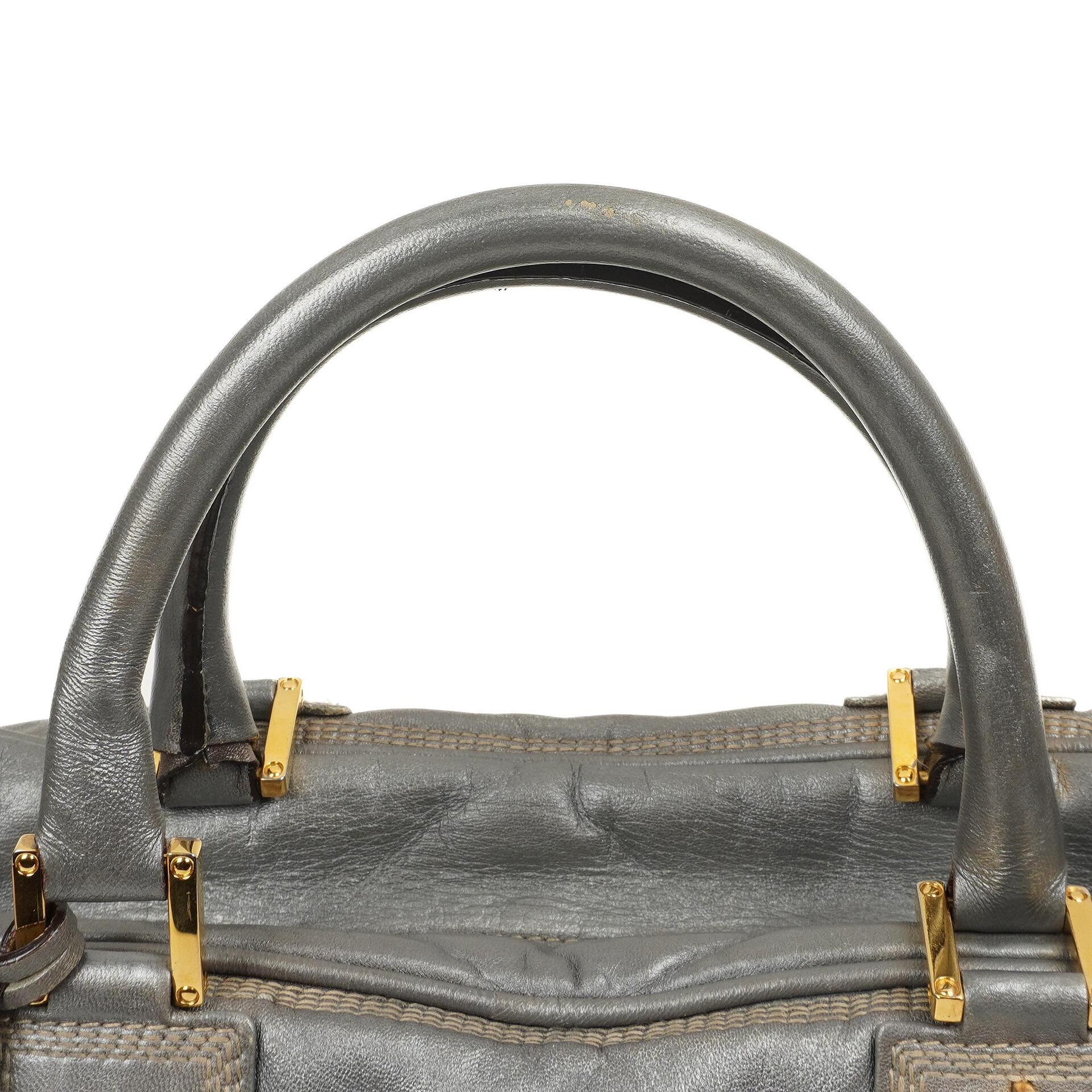 Loewe Amazona 35 Anagram Grau Metallic Kalbsleder Handtasche