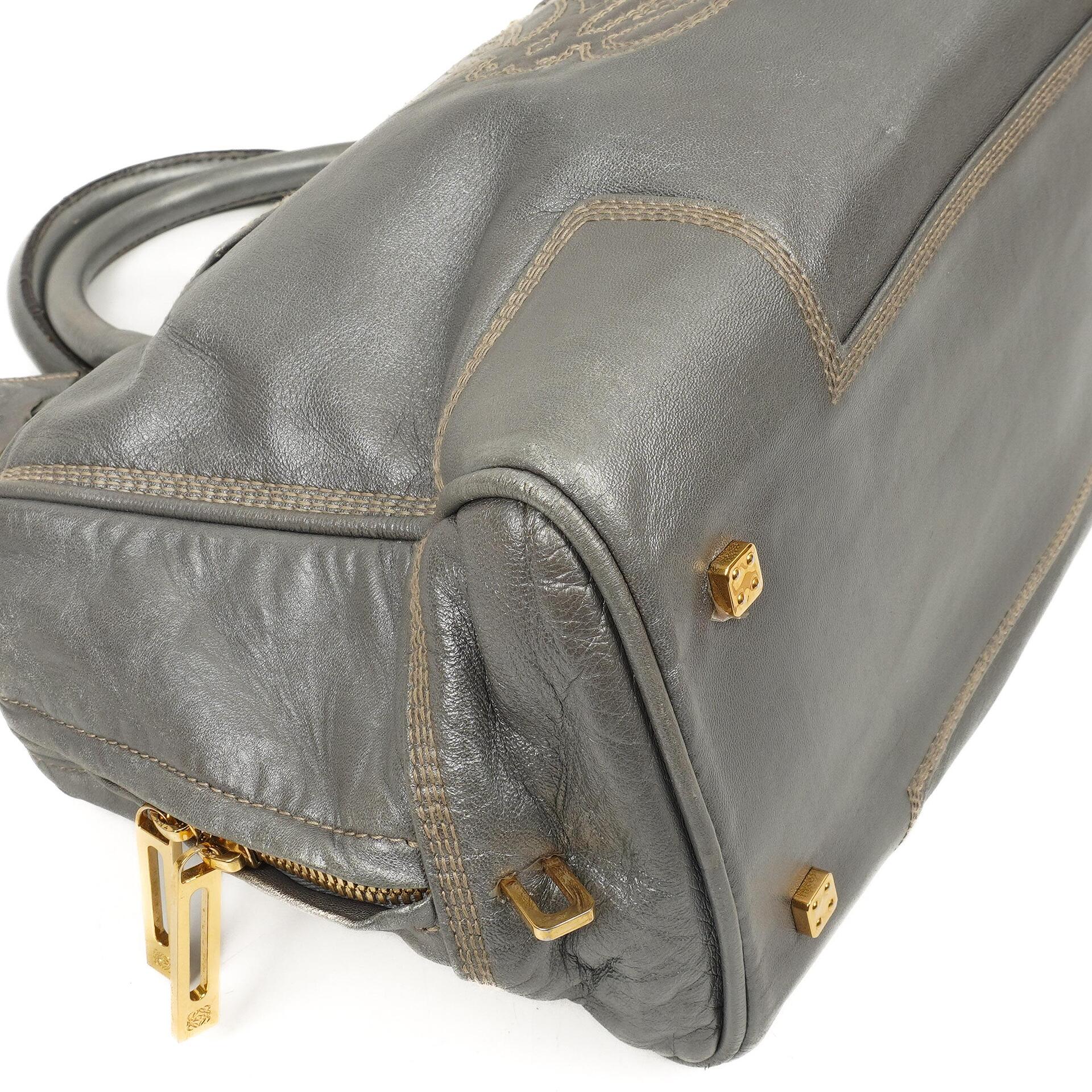 Loewe Amazona 35 Anagram Grau Metallic Kalbsleder Handtasche