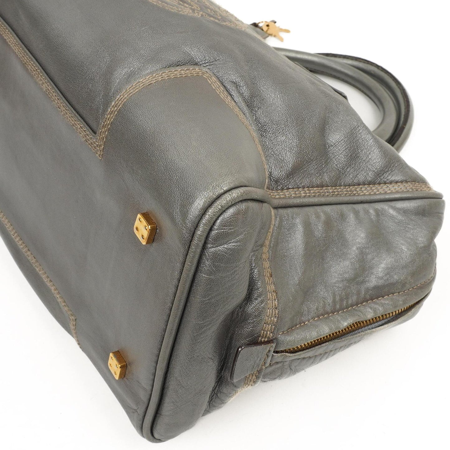 Loewe Amazona 35 Anagram Grau Metallic Kalbsleder Handtasche