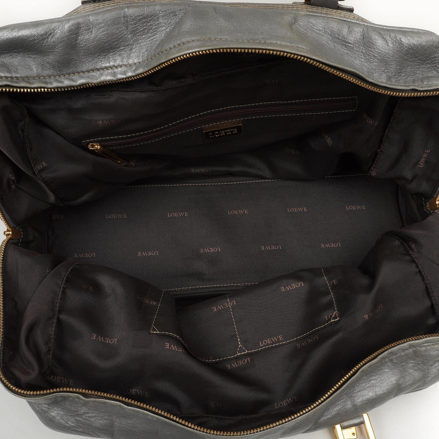 Loewe Amazona 35 Anagram Grau Metallic Kalbsleder Handtasche