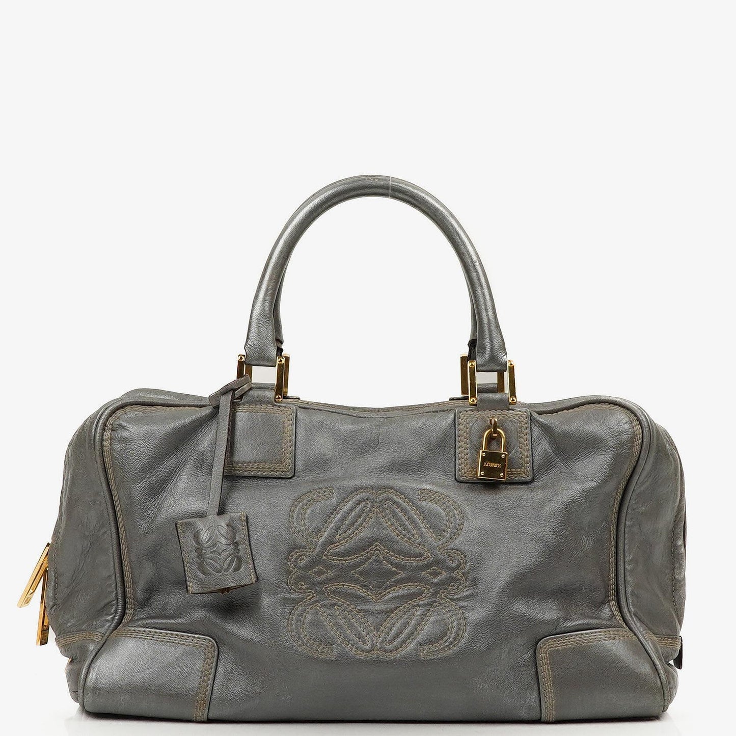 Loewe Amazona 35 Anagram Grau Metallic Kalbsleder Handtasche