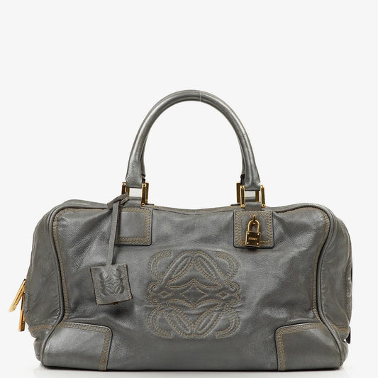 Loewe Amazona 35 Anagram Grau Metallic Kalbsleder Handtasche