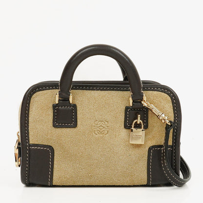 Loewe Micro Amazona Mini Tasche aus beigem Wildleder und dunkelbraunem Leder