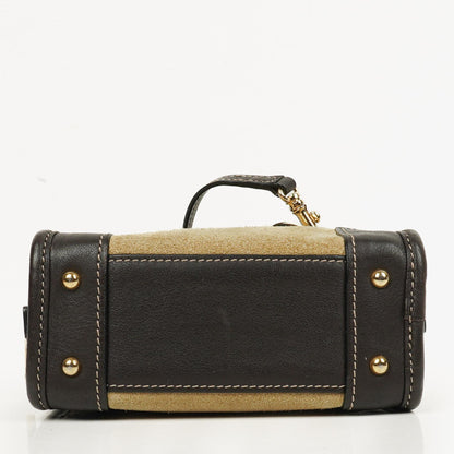 Loewe Micro Amazona Mini Tasche aus beigem Wildleder und dunkelbraunem Leder