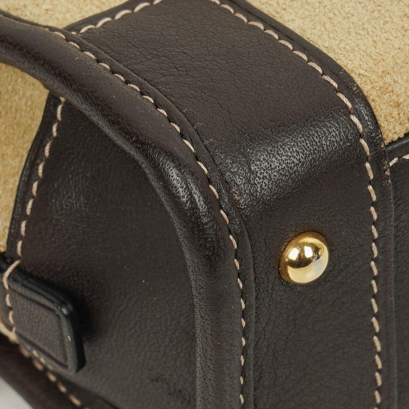 Loewe Micro Amazona Mini Tasche aus beigem Wildleder und dunkelbraunem Leder