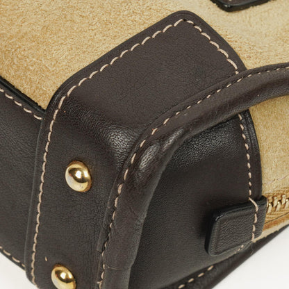 Loewe Micro Amazona Mini Tasche aus beigem Wildleder und dunkelbraunem Leder