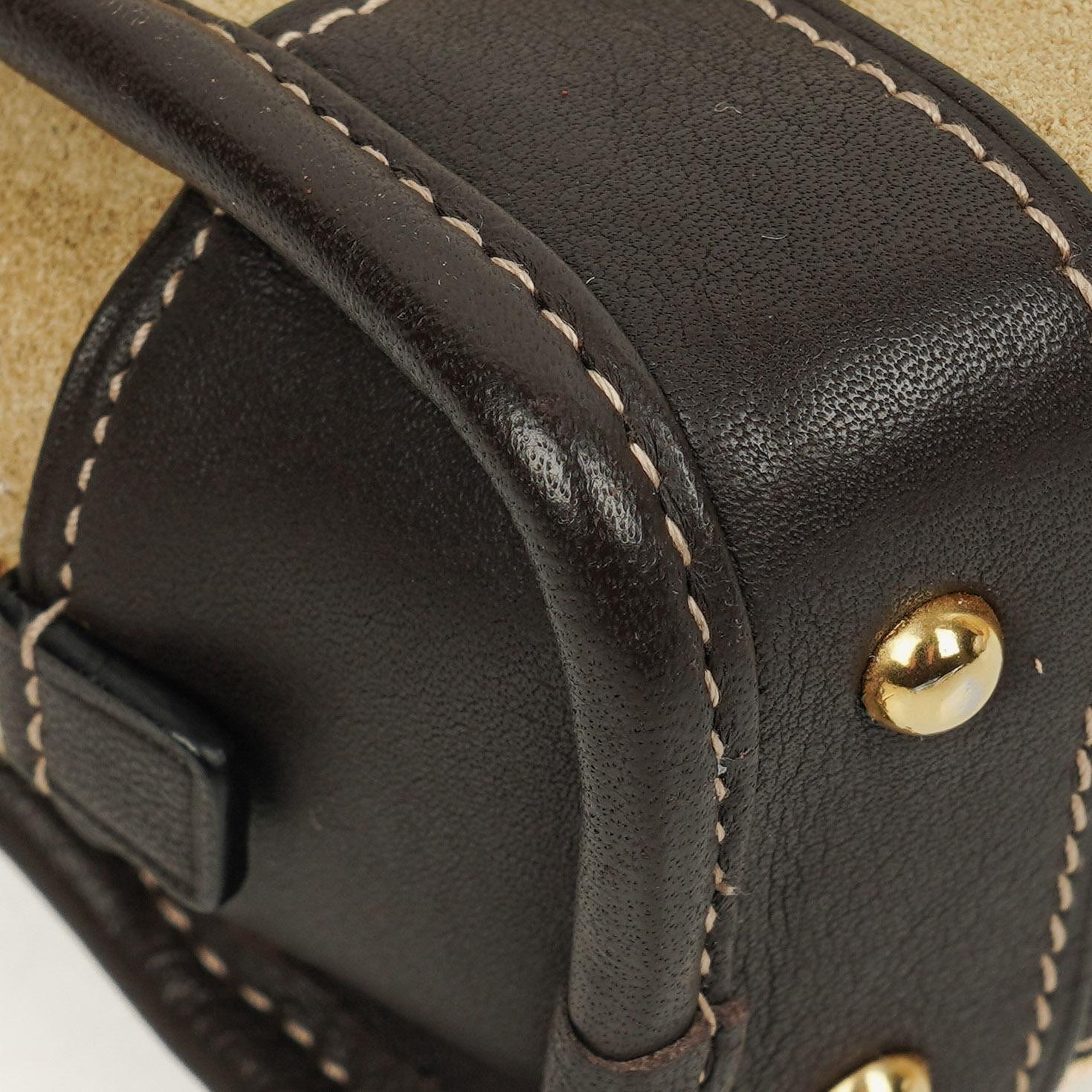 Loewe Micro Amazona Mini Tasche aus beigem Wildleder und dunkelbraunem Leder