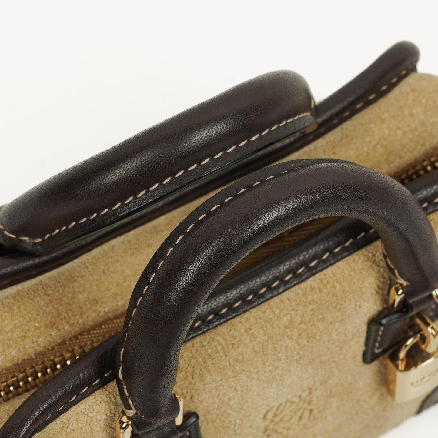 Loewe Micro Amazona Mini Tasche aus beigem Wildleder und dunkelbraunem Leder