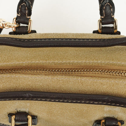 Loewe Micro Amazona Mini Tasche aus beigem Wildleder und dunkelbraunem Leder