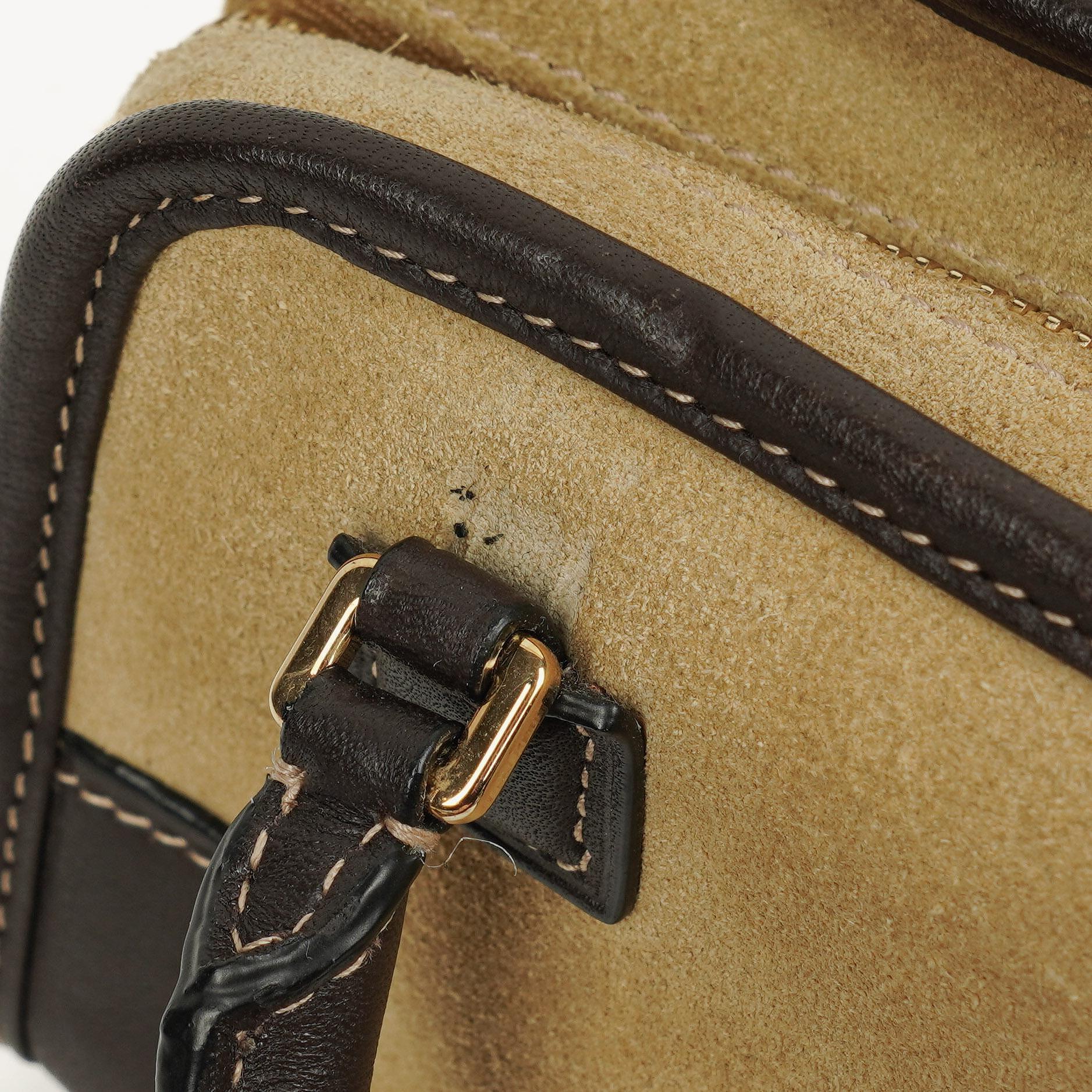 Loewe Micro Amazona Mini Tasche aus beigem Wildleder und dunkelbraunem Leder