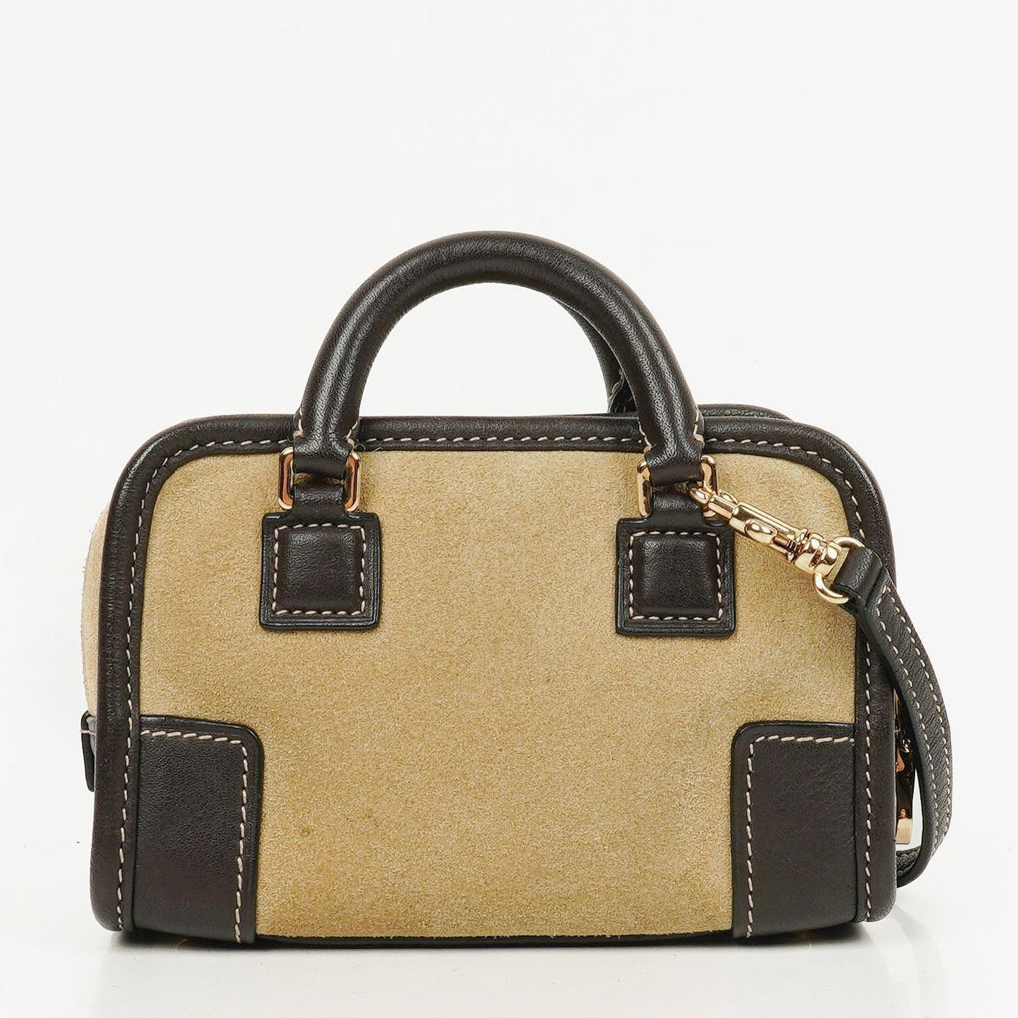 Loewe Micro Amazona Mini Tasche aus beigem Wildleder und dunkelbraunem Leder