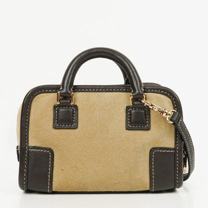 Loewe Micro Amazona Mini Tasche aus beigem Wildleder und dunkelbraunem Leder