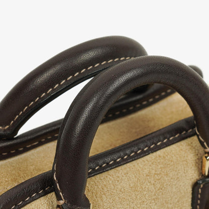 Loewe Micro Amazona Mini Tasche aus beigem Wildleder und dunkelbraunem Leder