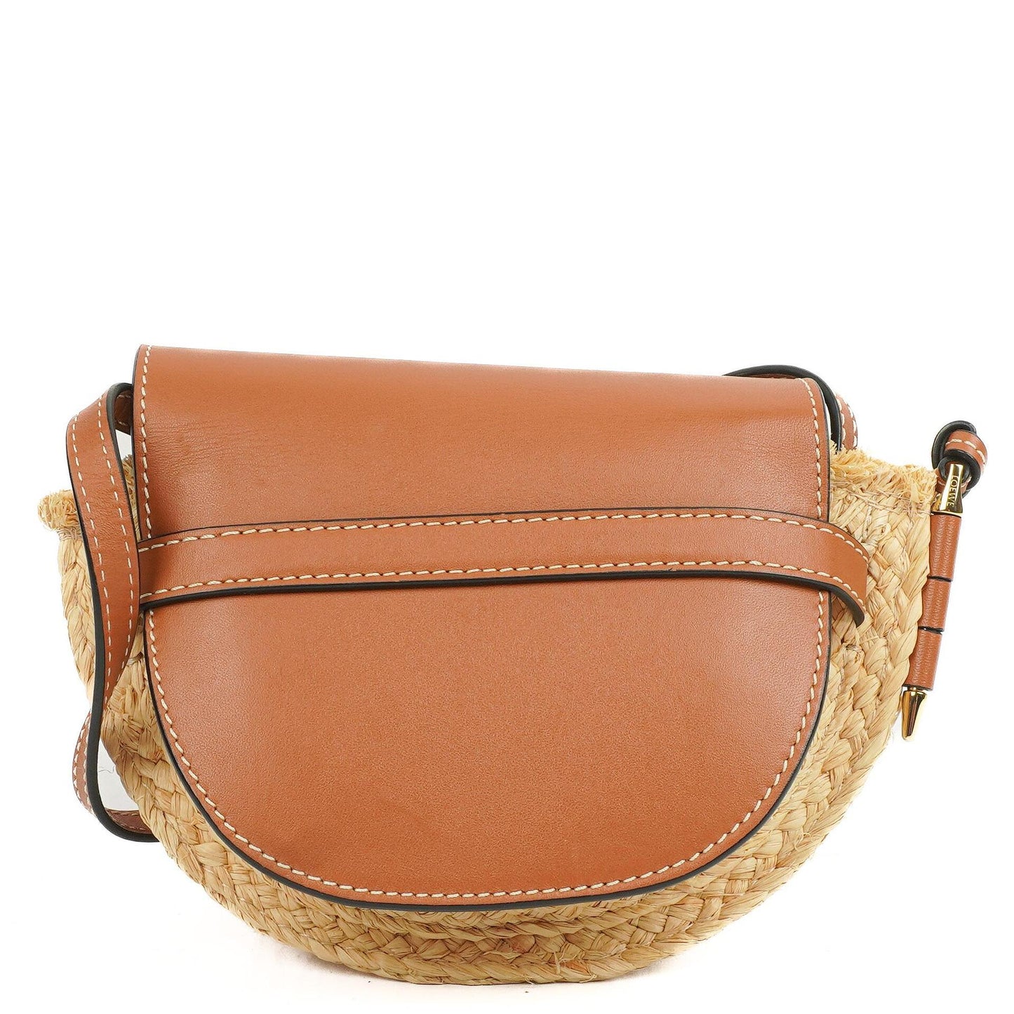 Loewe Naturfarbenes Tan Kalbsleder Raffia Mini Gate Crossbody Tasche