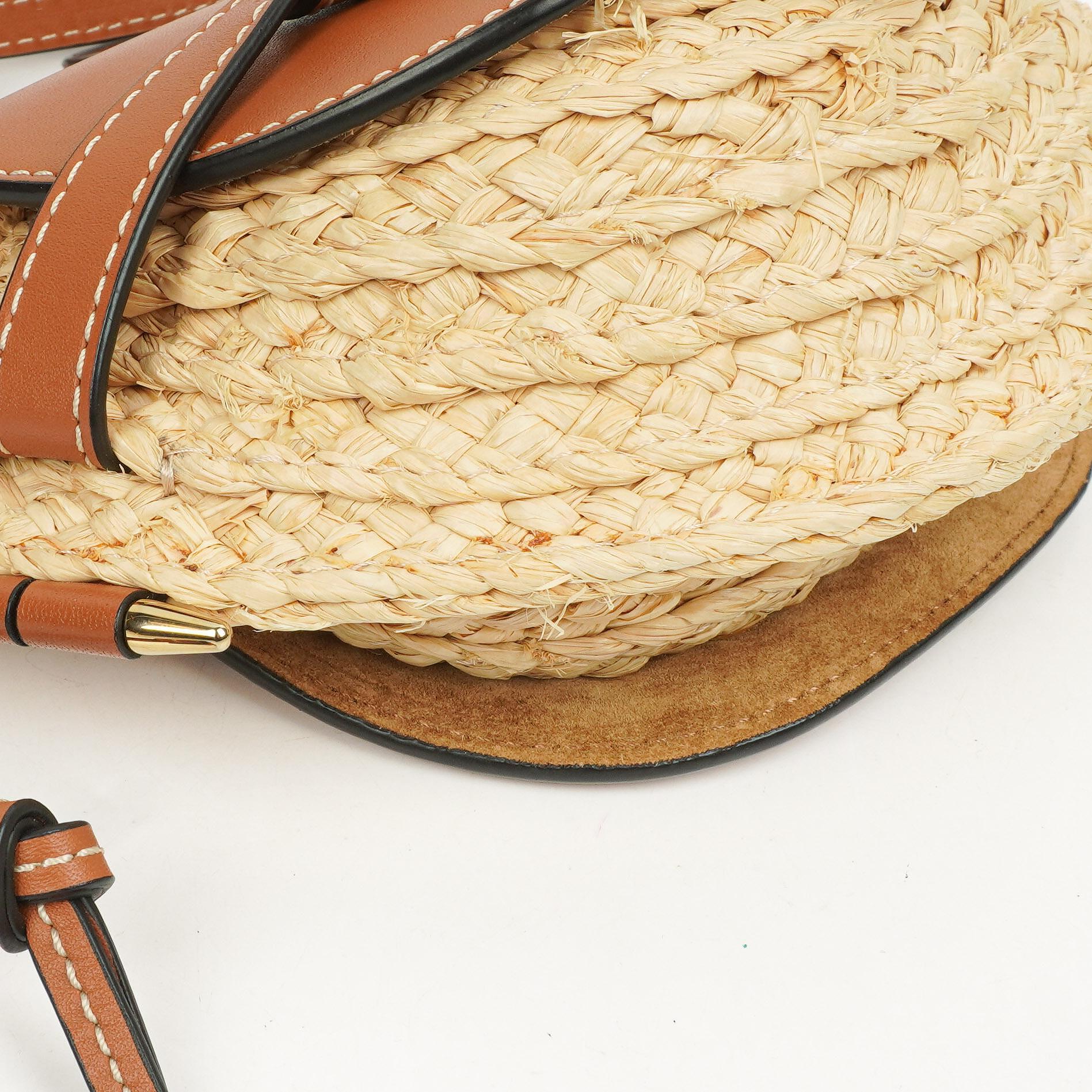 Loewe Naturfarbenes Tan Kalbsleder Raffia Mini Gate Crossbody Tasche