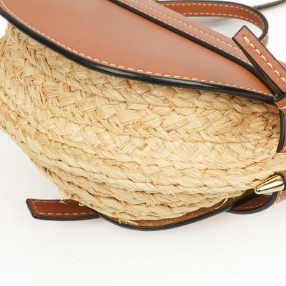 Loewe Naturfarbenes Tan Kalbsleder Raffia Mini Gate Crossbody Tasche