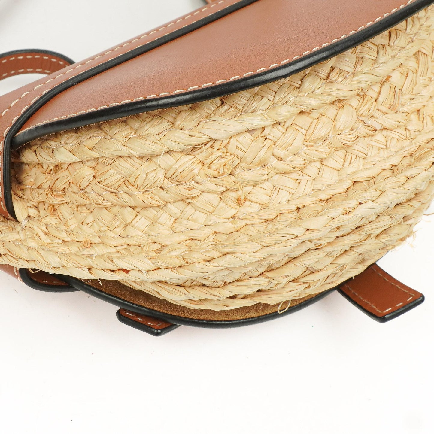 Loewe Naturfarbenes Tan Kalbsleder Raffia Mini Gate Crossbody Tasche