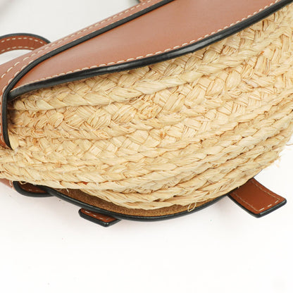 Loewe Naturfarbenes Tan Kalbsleder Raffia Mini Gate Crossbody Tasche